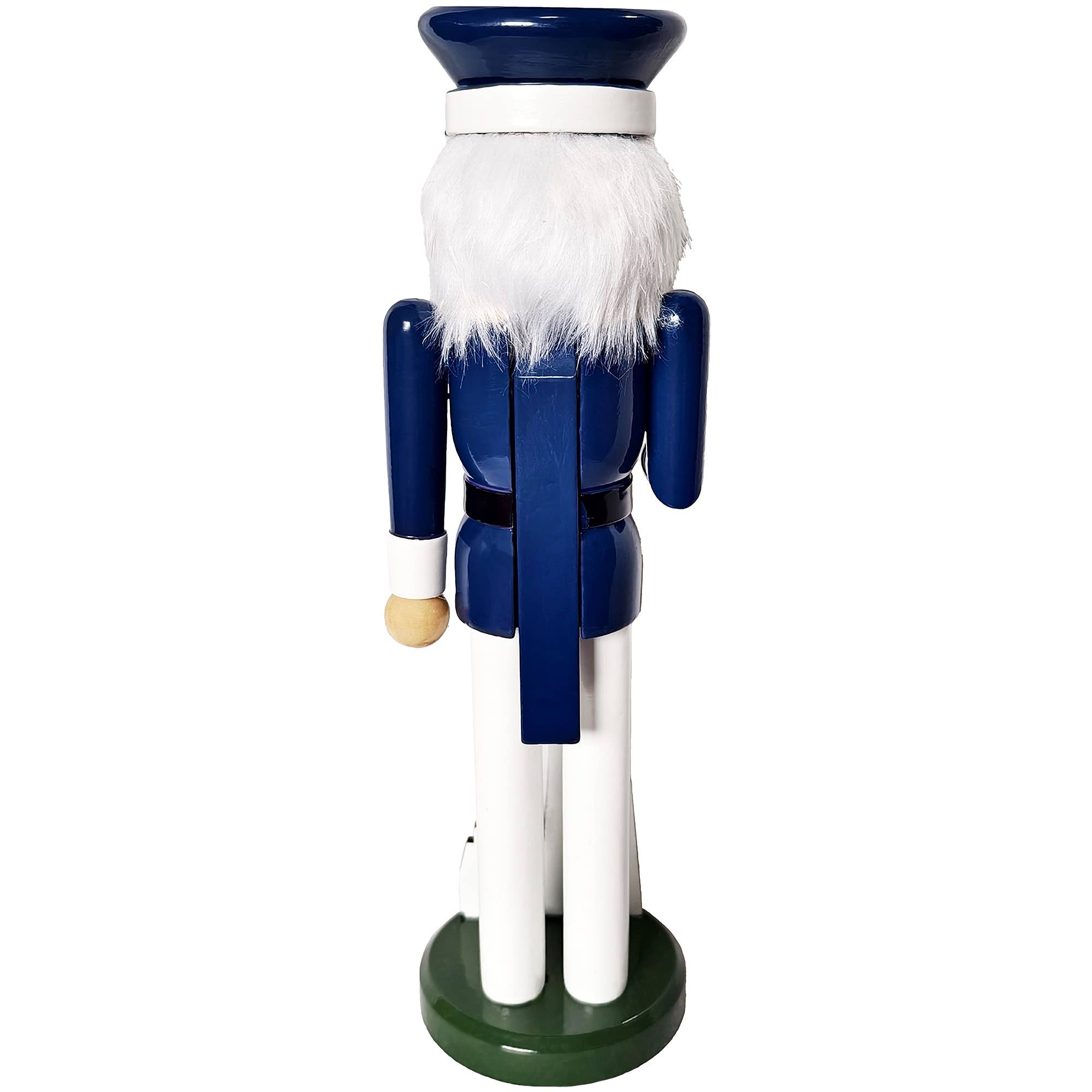 Close-up of the 14” Master of the Lighthouse Nutcracker showing off his festive attire, ready to nutcracker party like it’s Christmas!