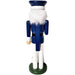 Close-up of the 14” Master of the Lighthouse Nutcracker showing off his festive attire, ready to nutcracker party like it’s Christmas!