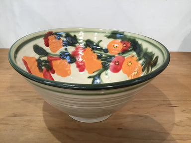 Poppy Salad Bowls by Will Sanford, handmade ceramic with orange poppies, Santa Cruz California