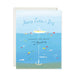 Artistic Father's Day card from ARTISANS & agency showcasing a serene ocean scene with a boat and the message 'Happy Father's Day Thanks for being our Anchor', featured in the Father's Day Card Collection.
