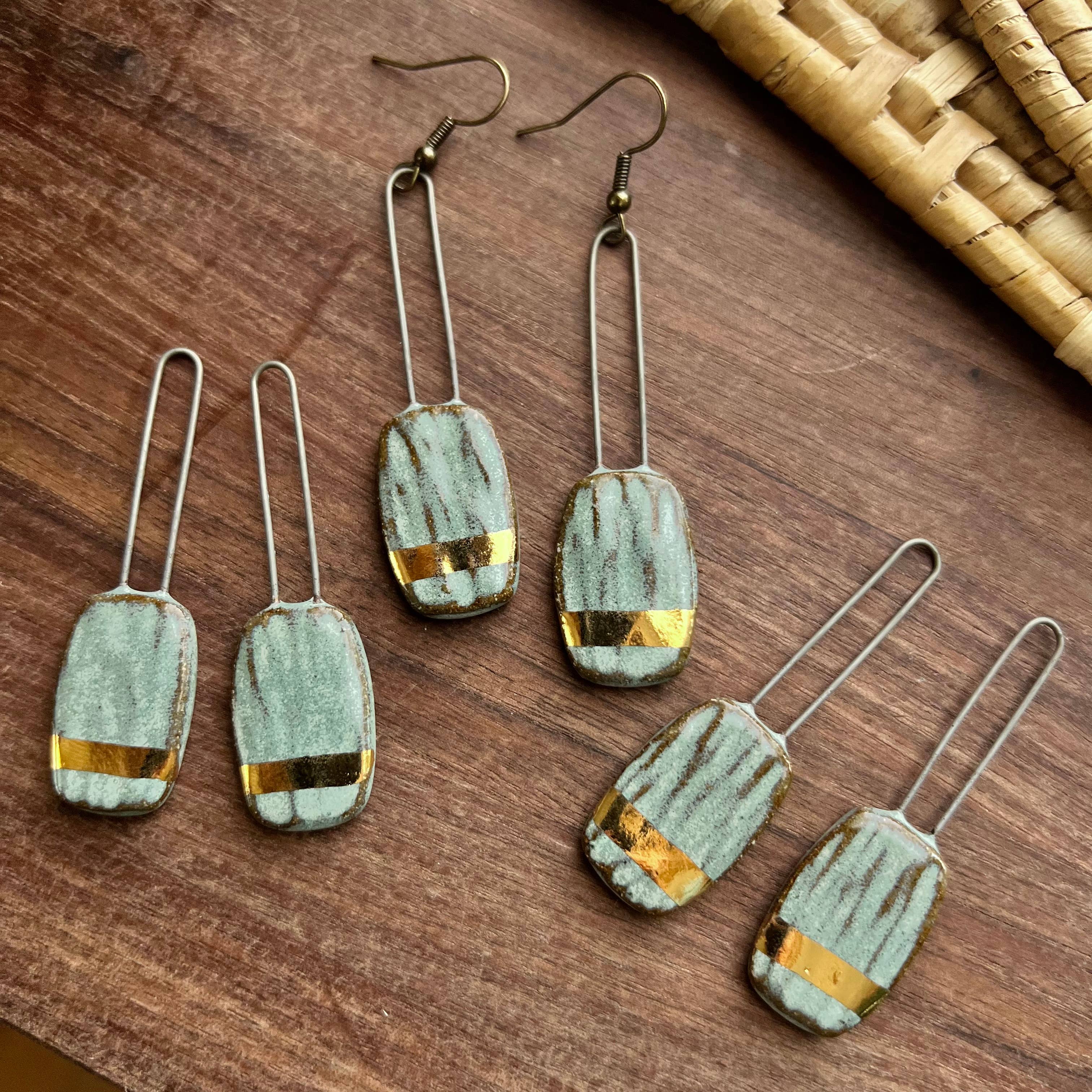 Turquoise Dropped Textured Ceramic Earrings