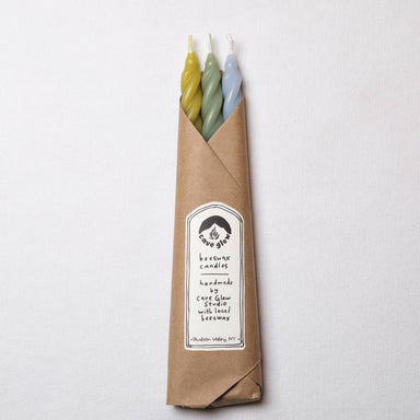 Wrapped Beeswax Spiral candles by Cave glow studio