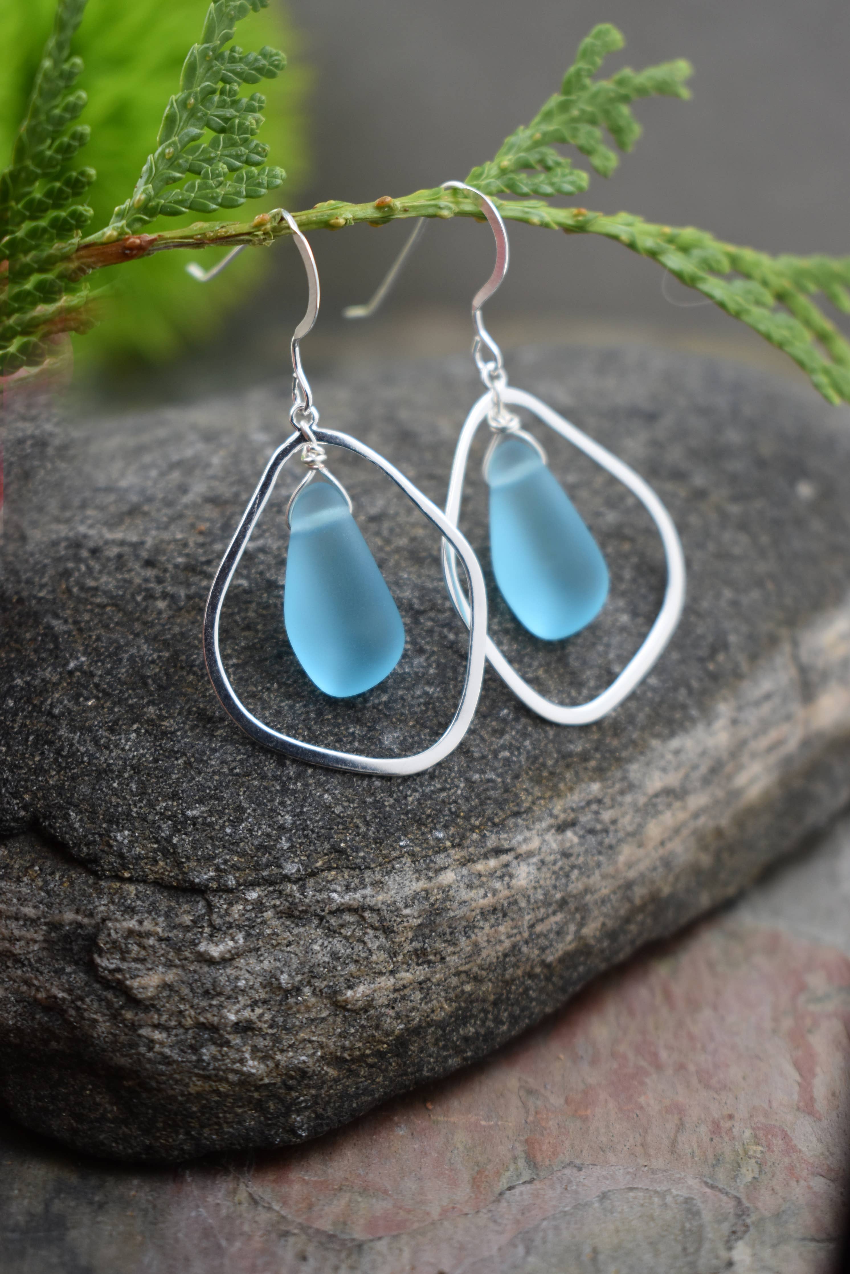 Organic Eco Glass Earrings – Recycled Glass, .925 Silver,  : SEAFOAM