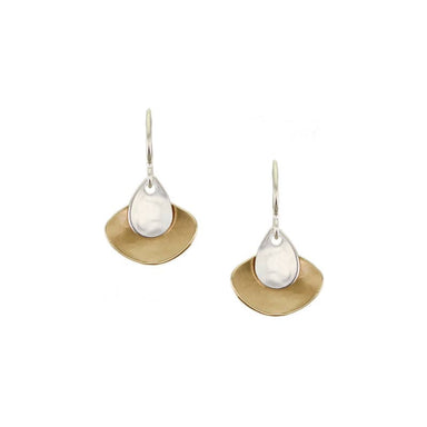 Small Layered Teardrops Wire Earrings featuring a dished brass teardrop layered with a smaller silver teardrop, perfect petite design.