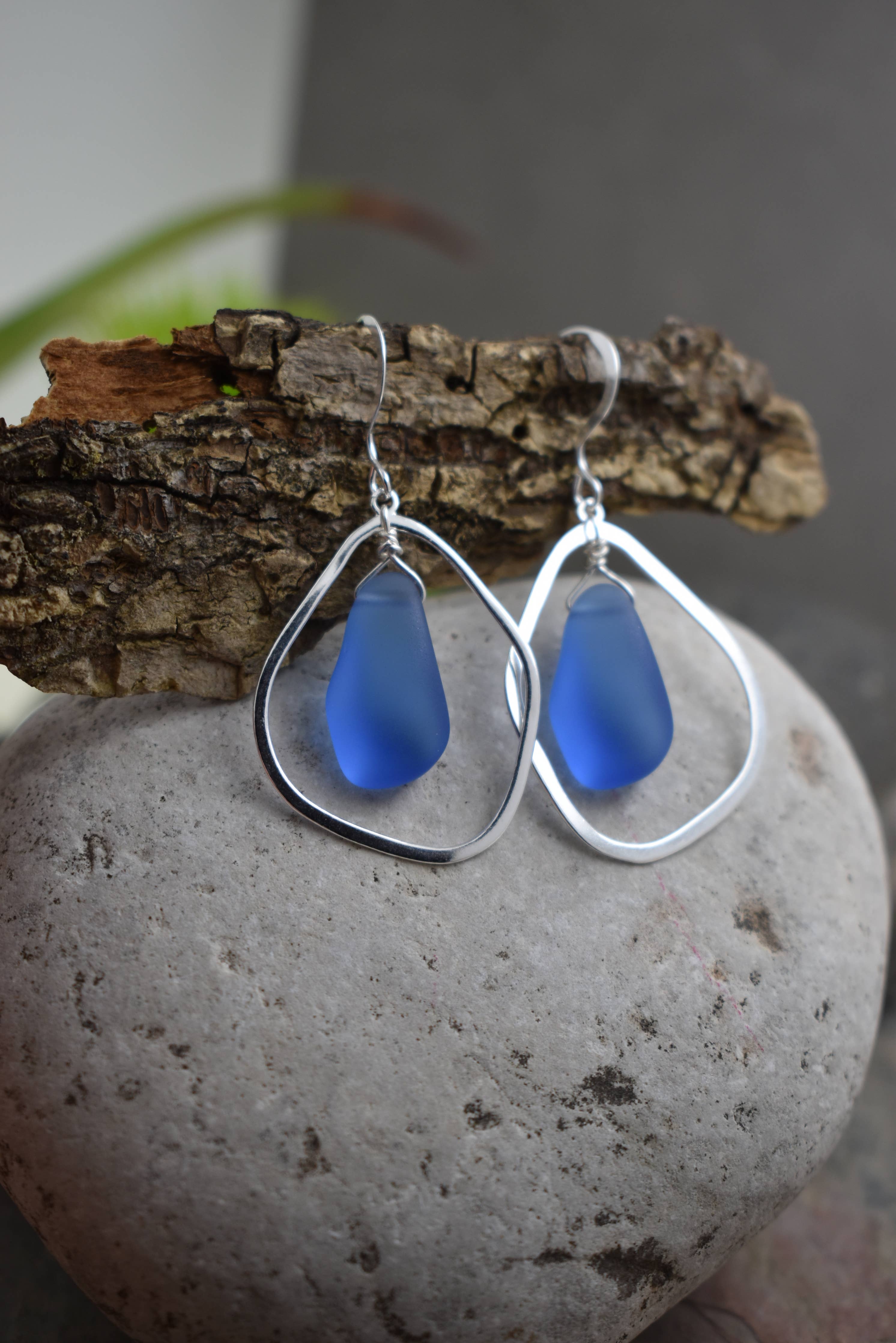 Organic Eco Glass Earrings – Recycled Glass, .925 Silver,  : SEAFOAM
