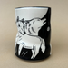 Lucky Wolf Cup - XLarge showcasing a black and white design of wolves howling and sitting, made by The Bowl Maker.