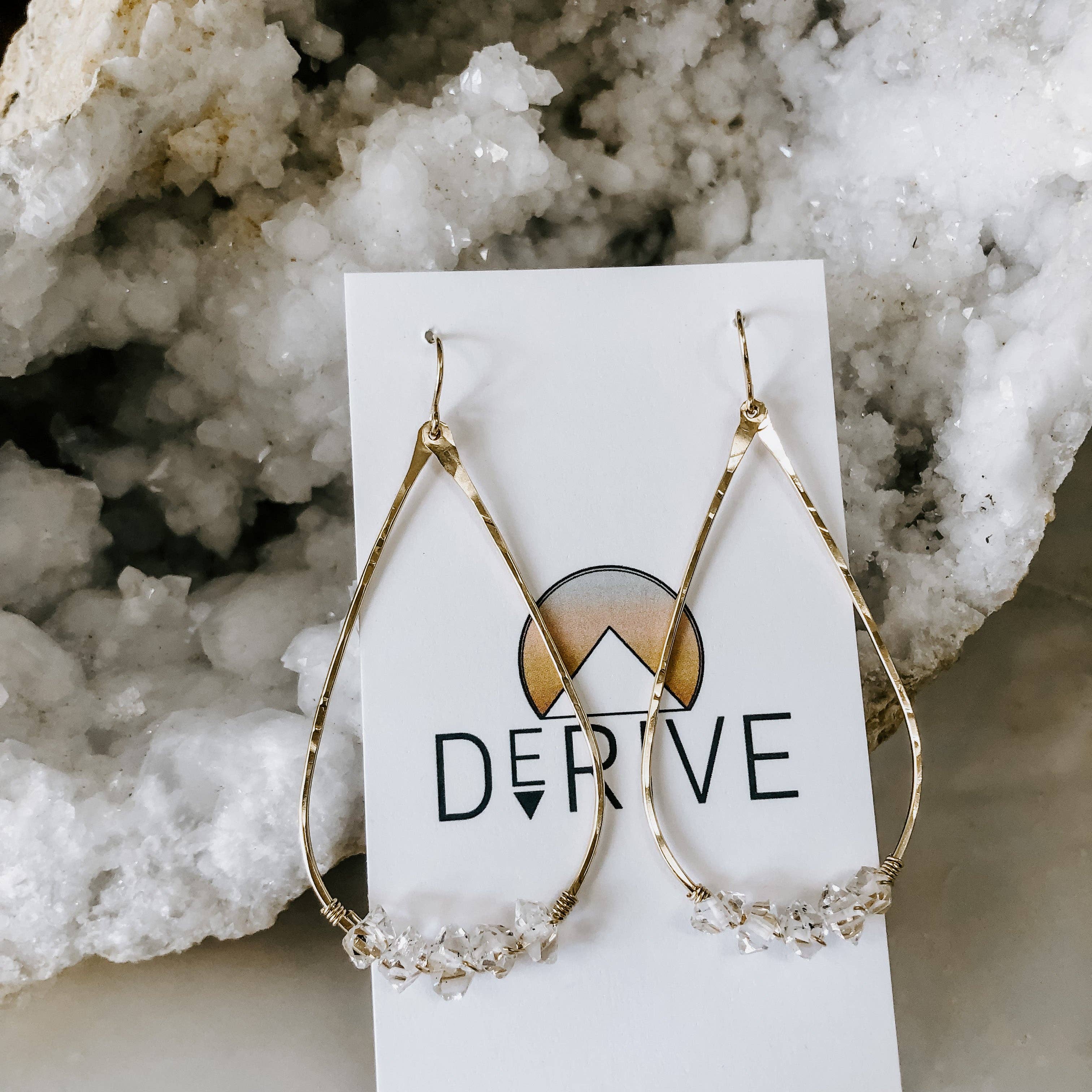 Herkimer Diamond Teardrop Earrings in 14k gold fill - Elevate your earring game higher than your current mood!