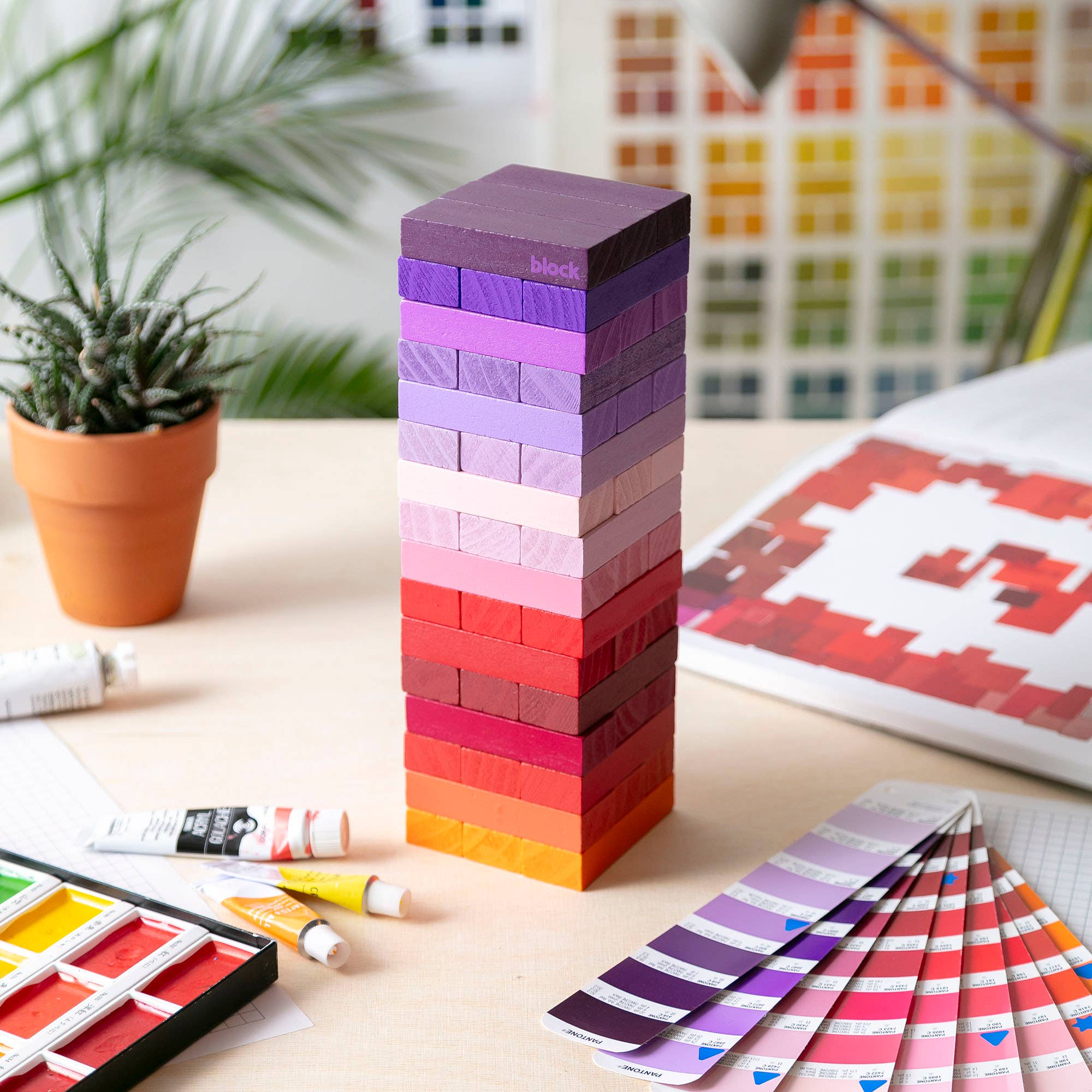 Gradient color wooden block tower