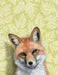 Framed art print of a fox on a patterned background.