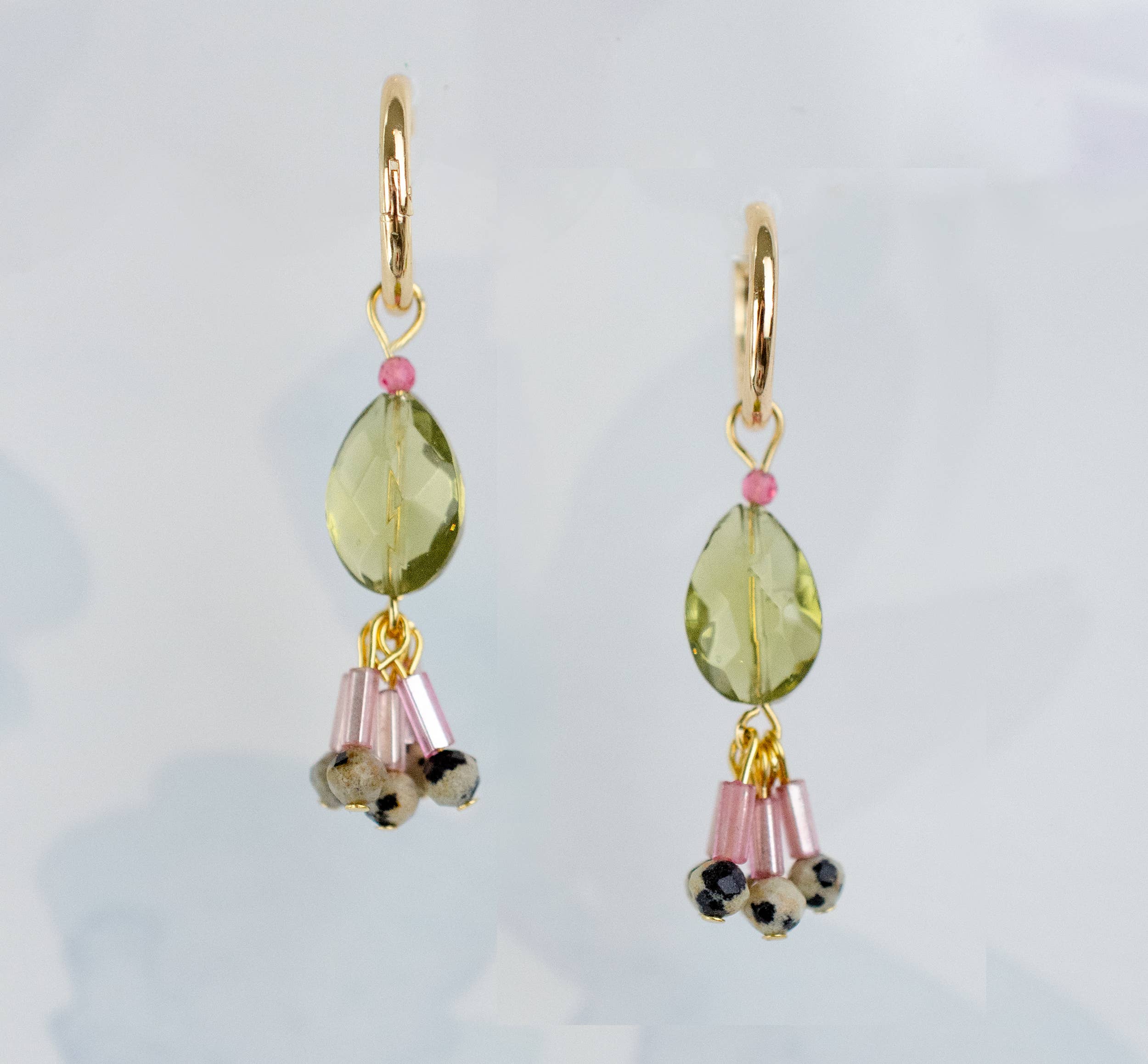 Green Quartz Gemstone Hoop Dangle Earrings