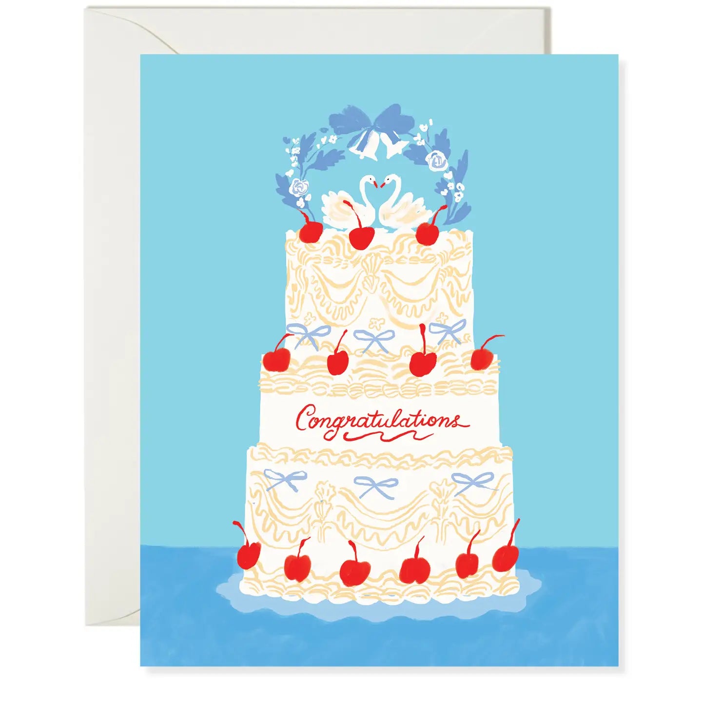 Festive congratulations card showcasing a beautifully decorated wedding cake with cherries, designed by Karen Schipper Card Collection.