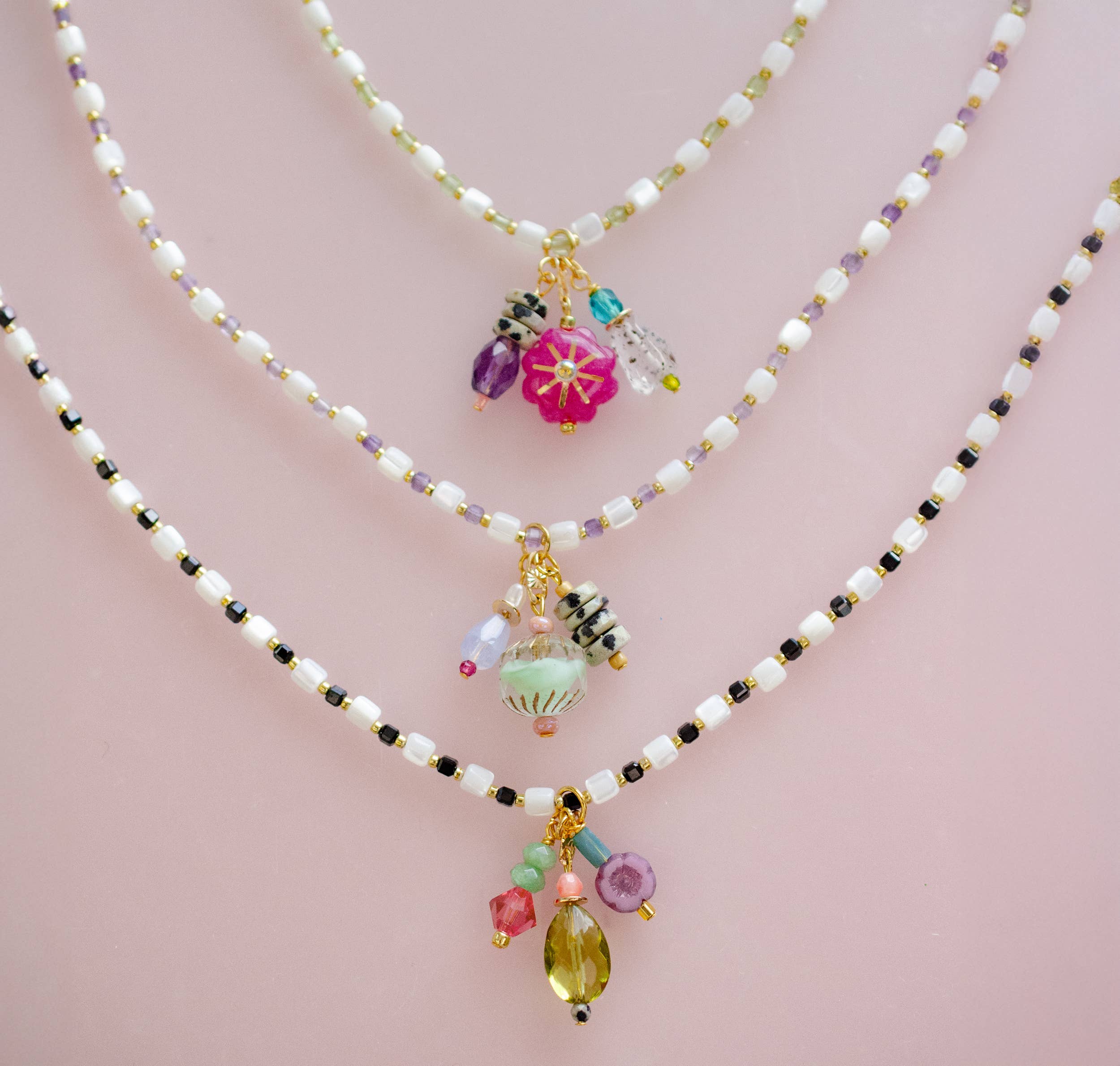 Beaded Chain and Colorful Charm Necklace