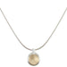 Small Button Necklace by Marjorie Baer featuring a brass and silver button pendant on a refined silver snake chain.