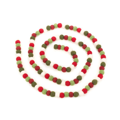 Decorative garland with red, green, and white pom-poms 