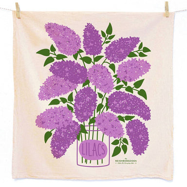 Flower Garden Tea Towel Set of 2 featuring vivid lilacs and roses design, perfect for home decor or as a thoughtful gift.