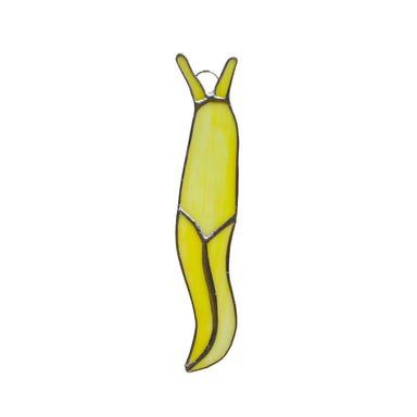 Banana Slug Stained Glass 5" × 1" – Nature & Garden Decor, adding a cheerful touch to any sunny window, bright yellow slug catching the light like a star!