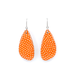 Close-up view of orange Polka dot Japanese Chiyogami wooden earrings showcasing the unique design and titanium wire hook.