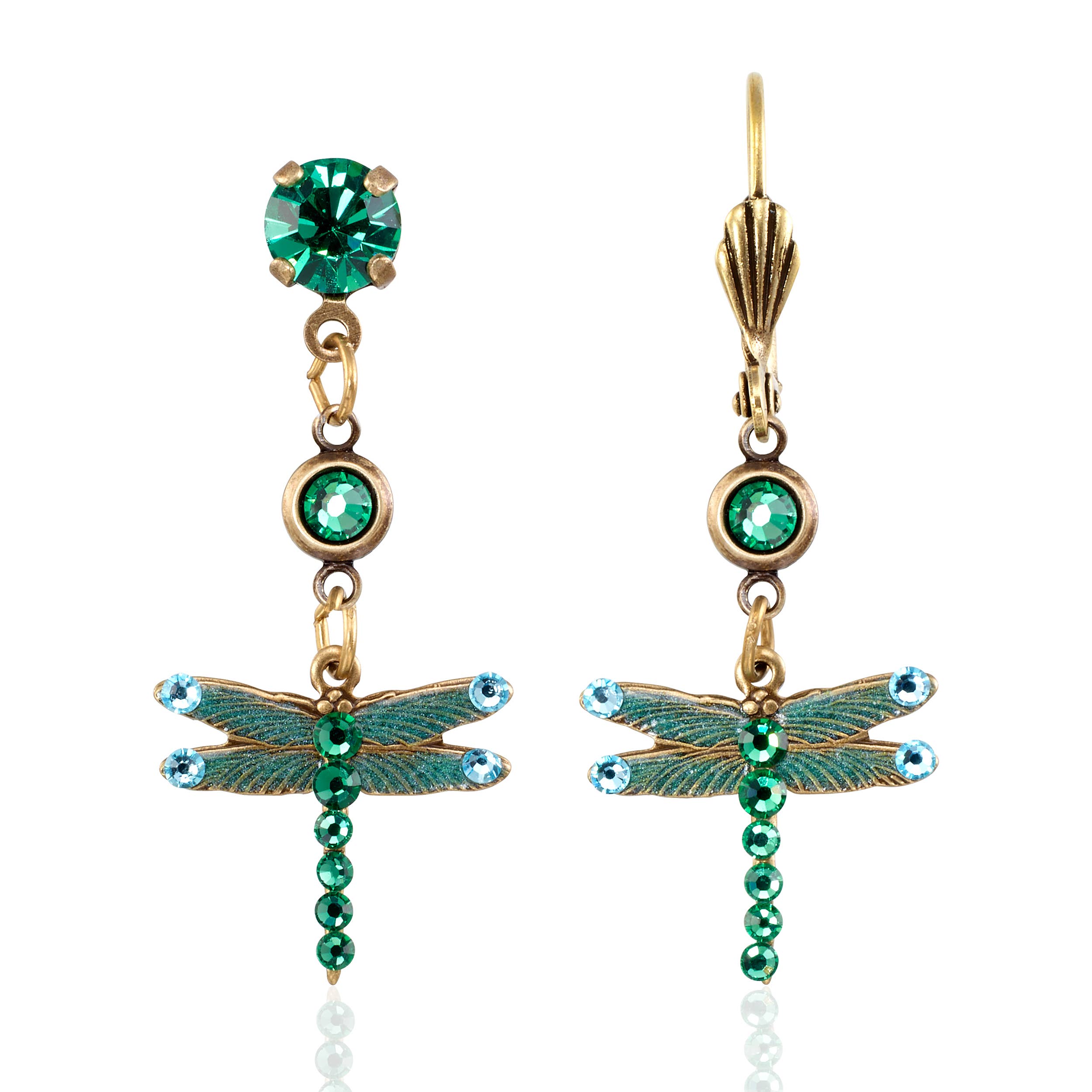 Magical Green Enchanted Garden Dragonfly Crystal Earring featuring shimmering green crystals, perfect for adding natural elegance and a touch of charm to any outfit.