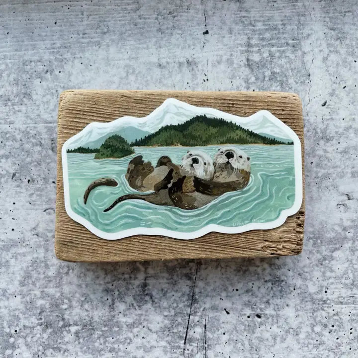 2 otters swimming sticker
