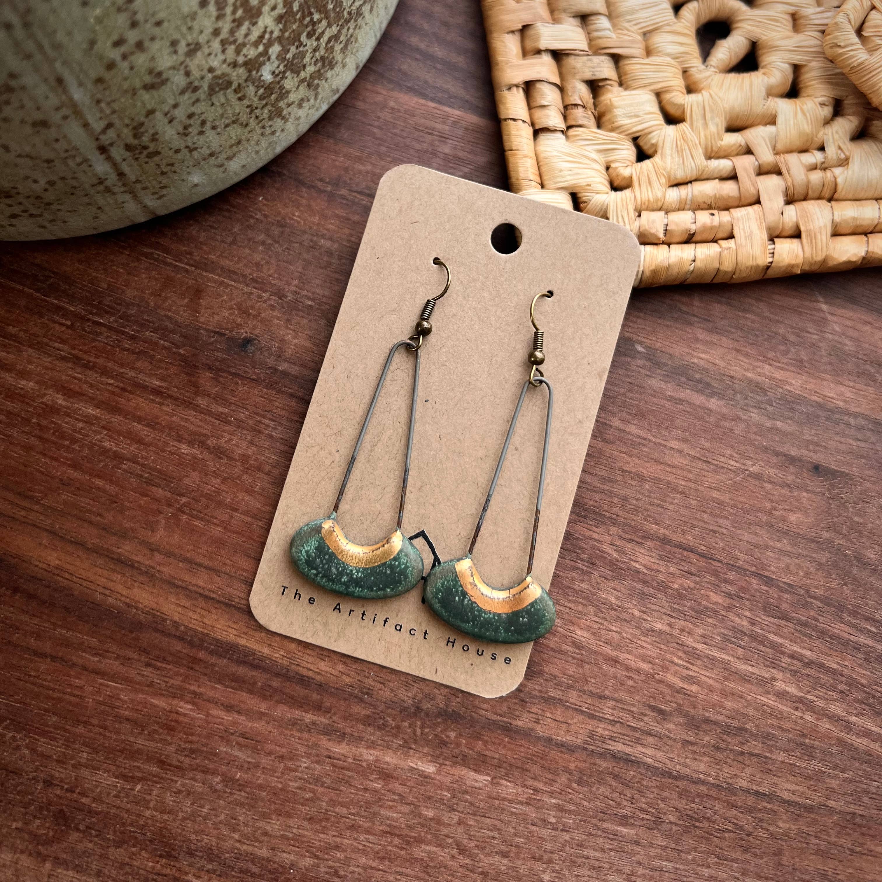 Patina Green Cut Oval Earring