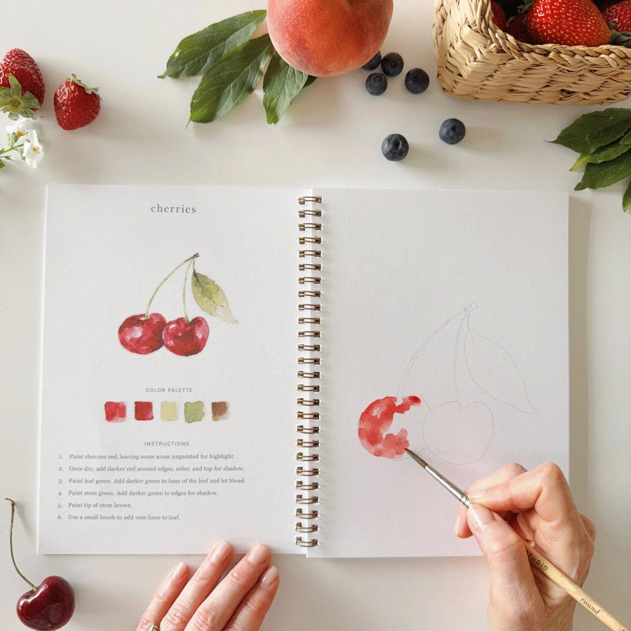 Cover of the Fruit watercolor workbook by Emily Lex Studio, inviting creativity and relaxation through watercolor painting for all ages.