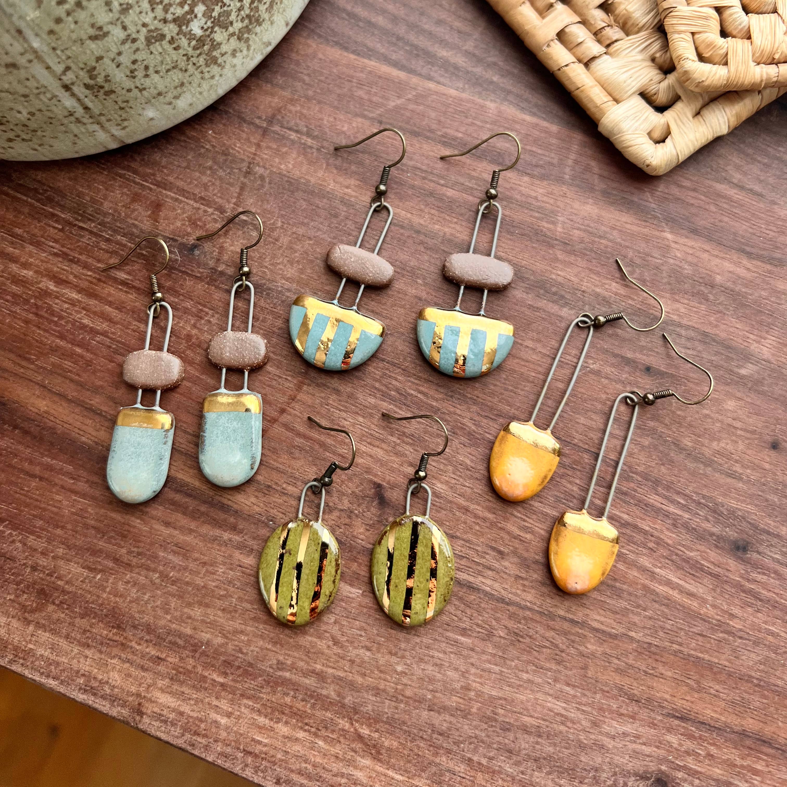 Turquoise and Natural Clay Two Piece Rounded Earrings