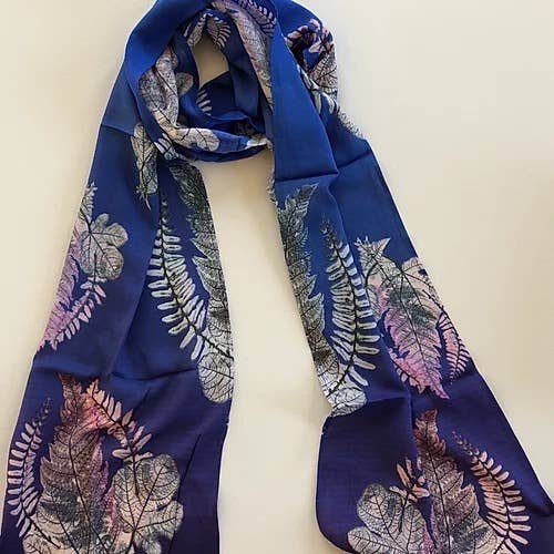Classic Blue silk scarf by Nina J, limited-edition wearable art inspired by nature