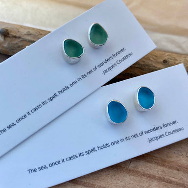 multi colored sea glass silver studs