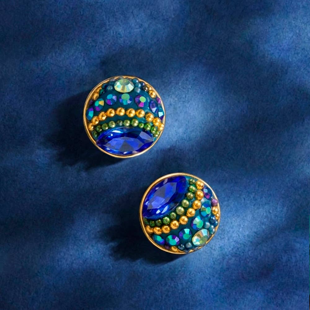 Chic and playful 18K Gold Plated Crystal Color Dot Earrings - Minimalist Handcrafted Studs perfect for those who take their fashion as seriously as a cat takes a nap!