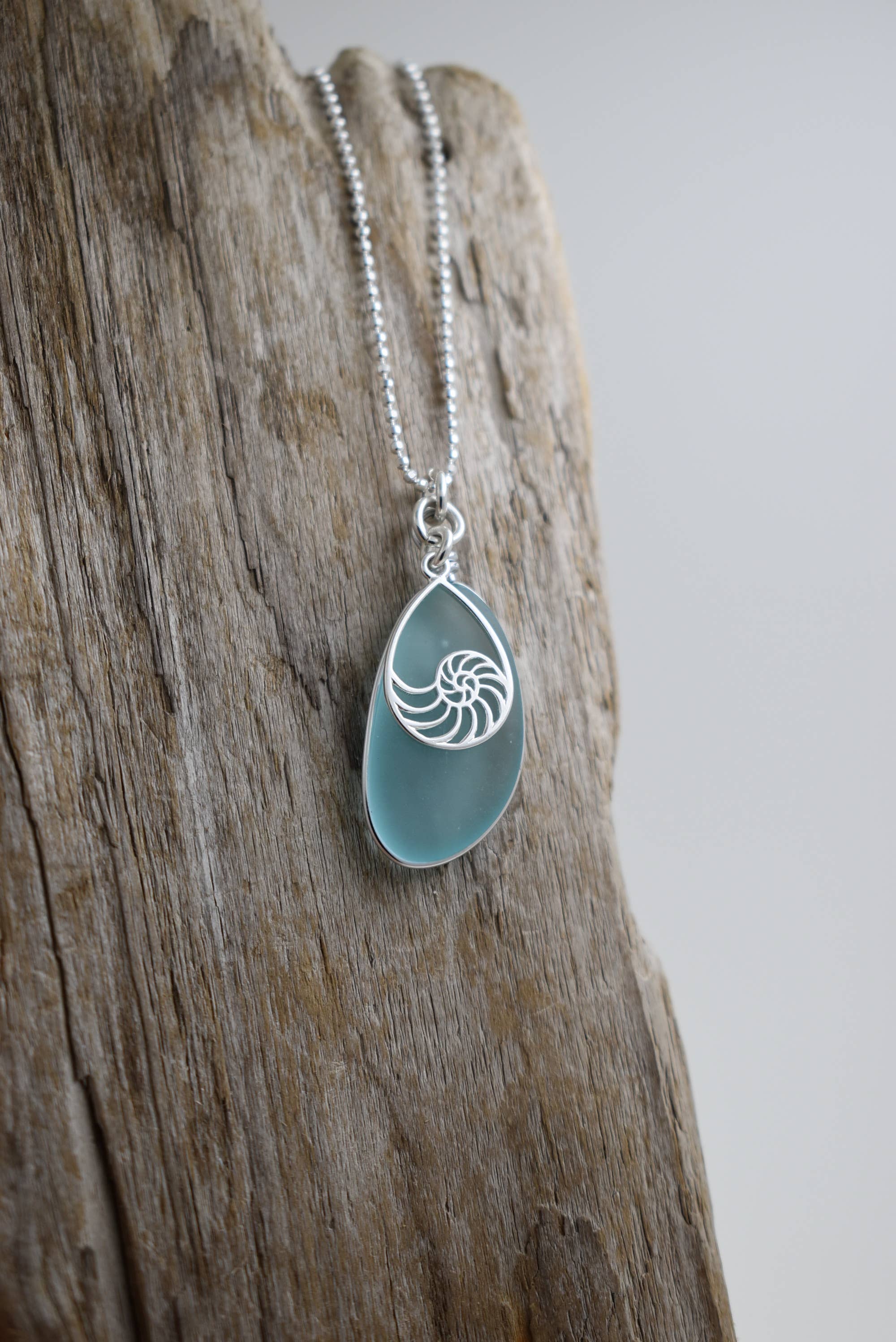 Eco Glass Nautilus Drop Necklace