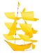 Vibrant yellow Sailing Ship Kite by Haptic Lab, ideal for kite flying and as a charming home display piece, made with a bamboo structure and lightweight fabric sails.