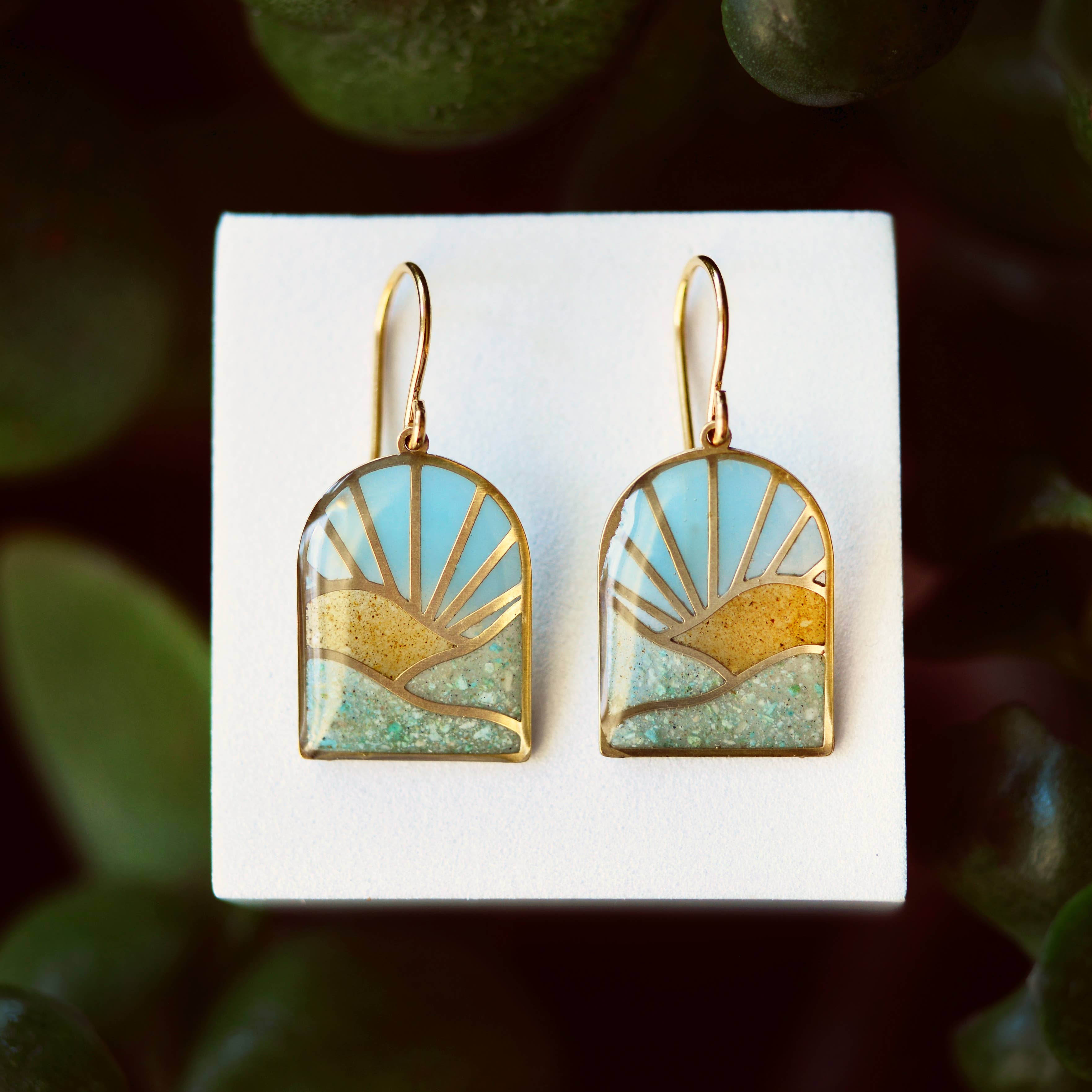 Colorful Landscape Crushed Gemstone Sunrise Earrings