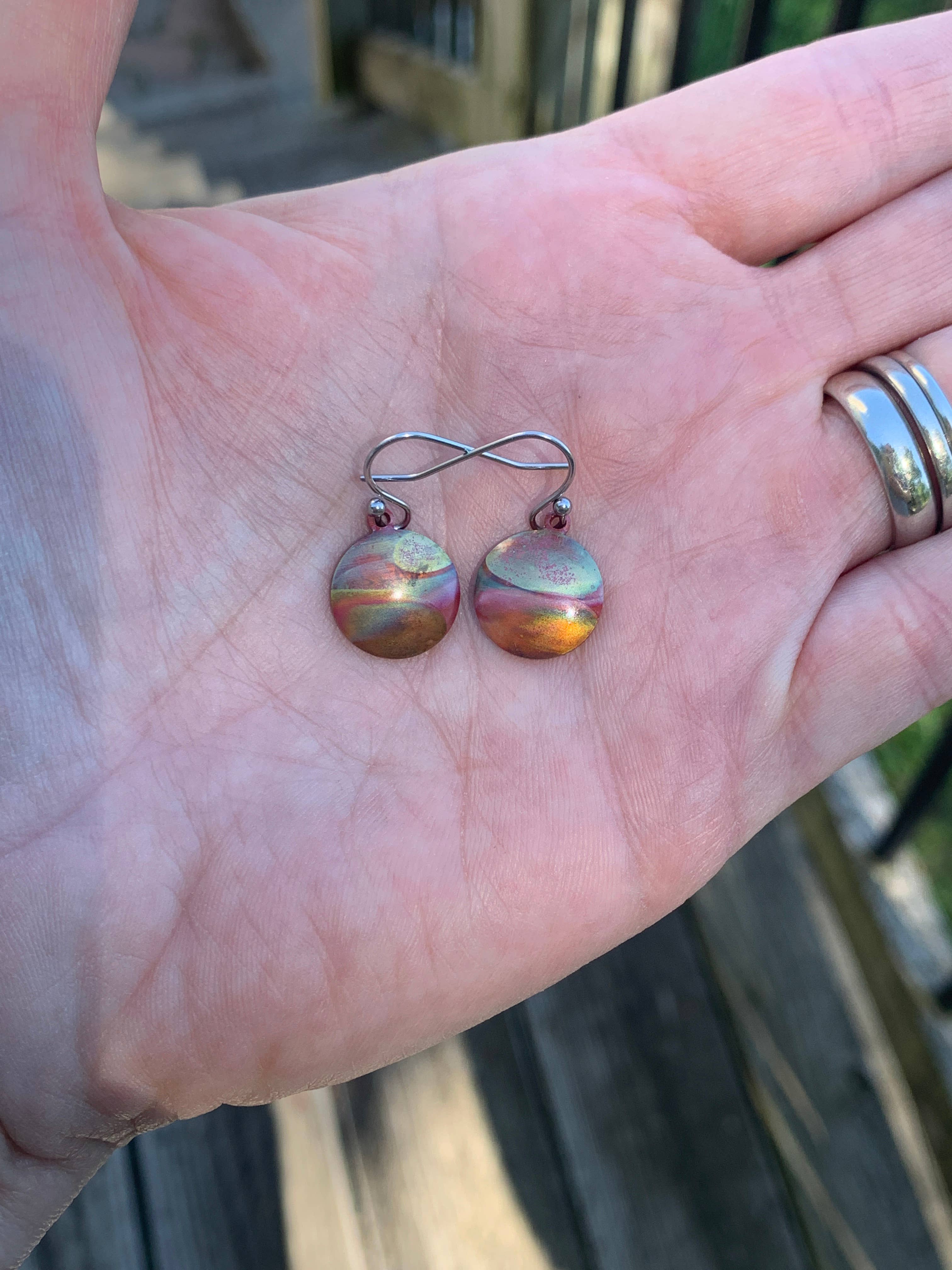 Small Round Fire Painted Copper Earrings