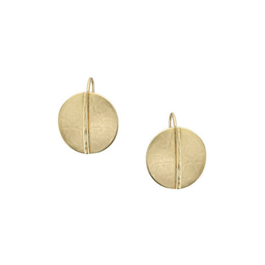 Small Medallion Wire Earrings featuring a lightly domed disc with a hammered wire design for a close fit to the ear in brass finish.