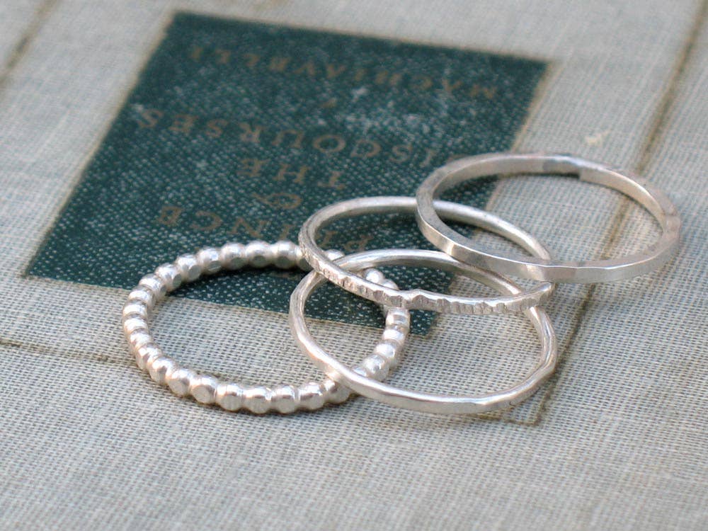 Snazzy Silver Stacking Rings - set of 4, made for those daring fashionistas! Featuring a unique dashed texture, these rings are literally a stack of fun!