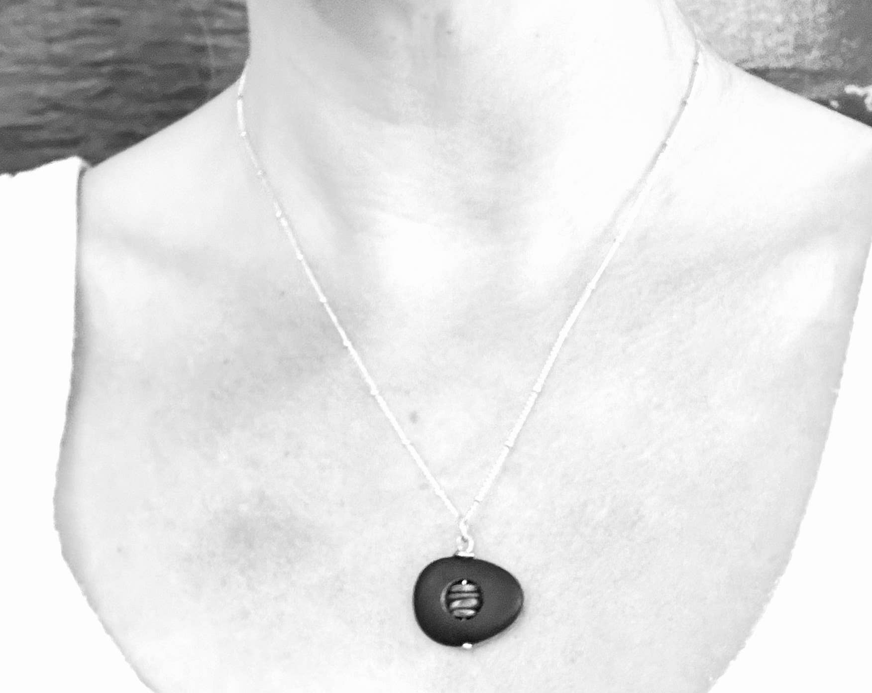 Alternate view of Silver Core Short Rock Stack Necklace by Suzanna Garrett Designs — a river stone with a tiny pebble stack tucked inside is exactly the kind of detail worth looking twice at