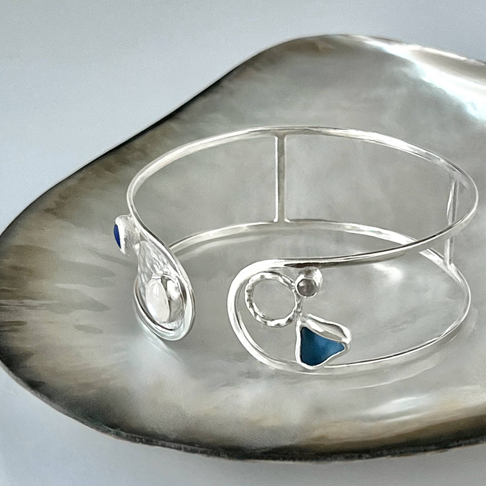 Sea Glass Moon Phase Cuff Bracelet, Blue
