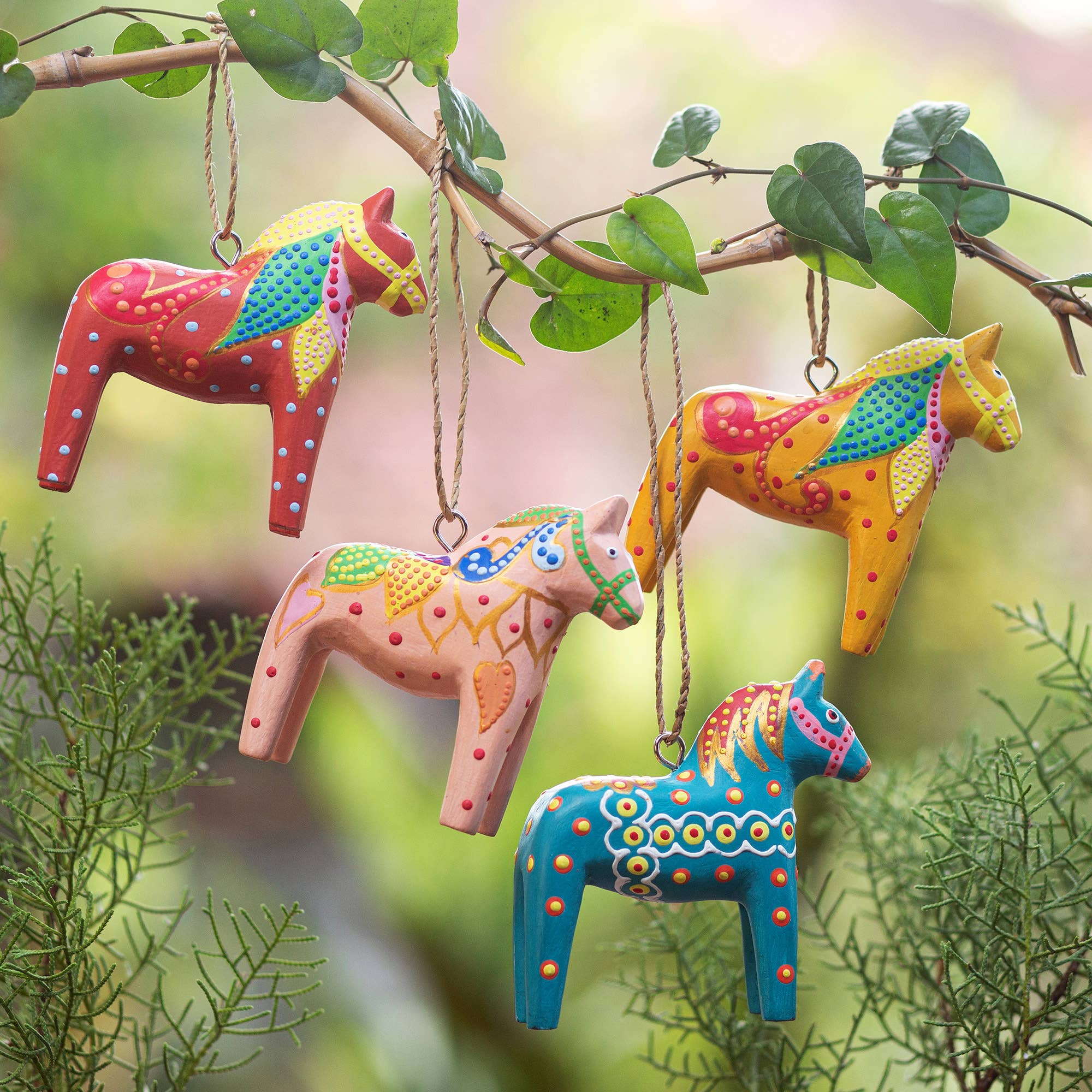 Novica Handmade Pretty Dala Horses Wood Ornaments