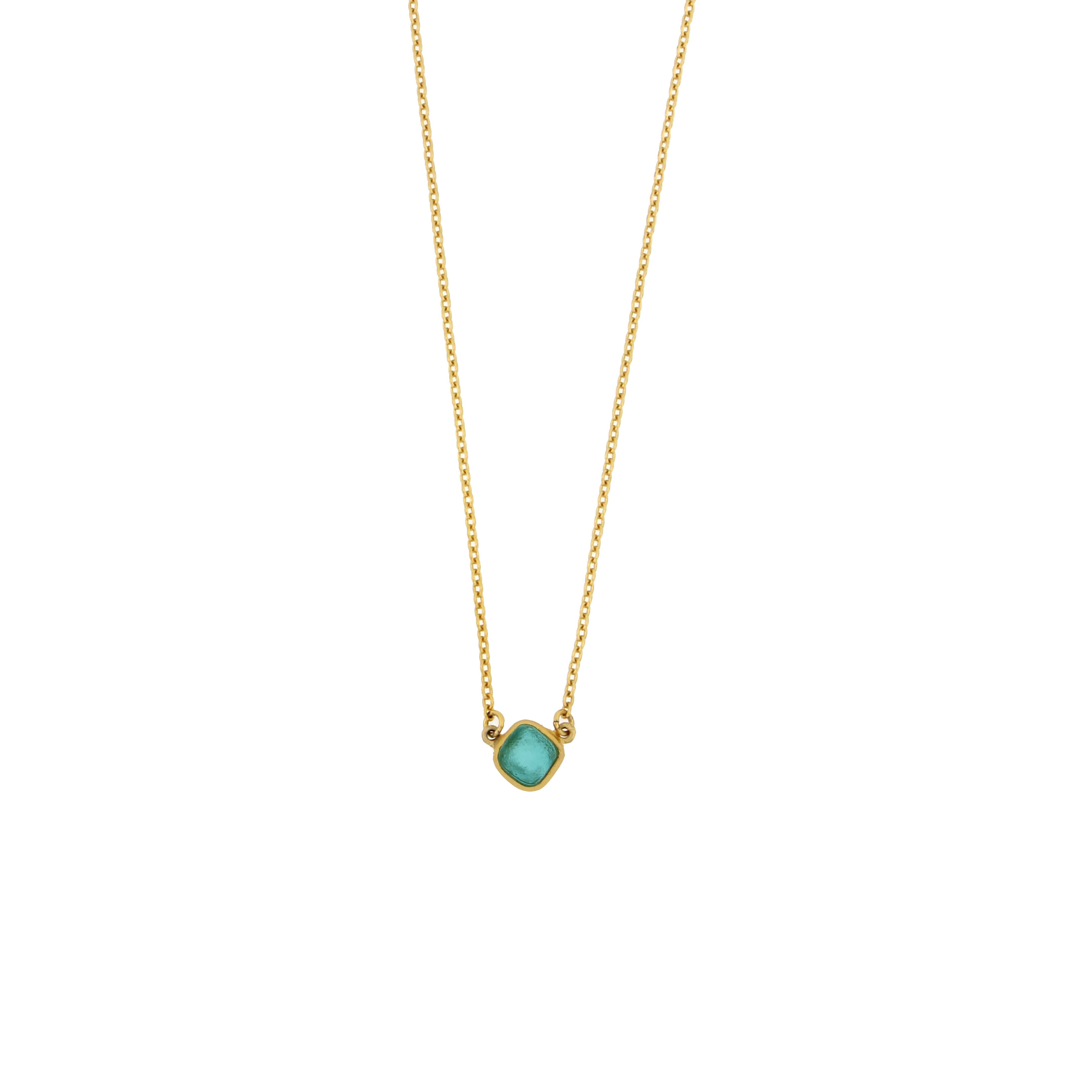 Close-up of the Bubble Diamond 16" Adj. Dainty Pendant - Featuring a cast glass accent that might leave you questioning if it's a jewel or a planet in a whimsical solar system!