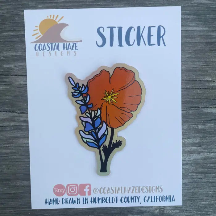 Coastal haze sticker poppy and lavendar sticker