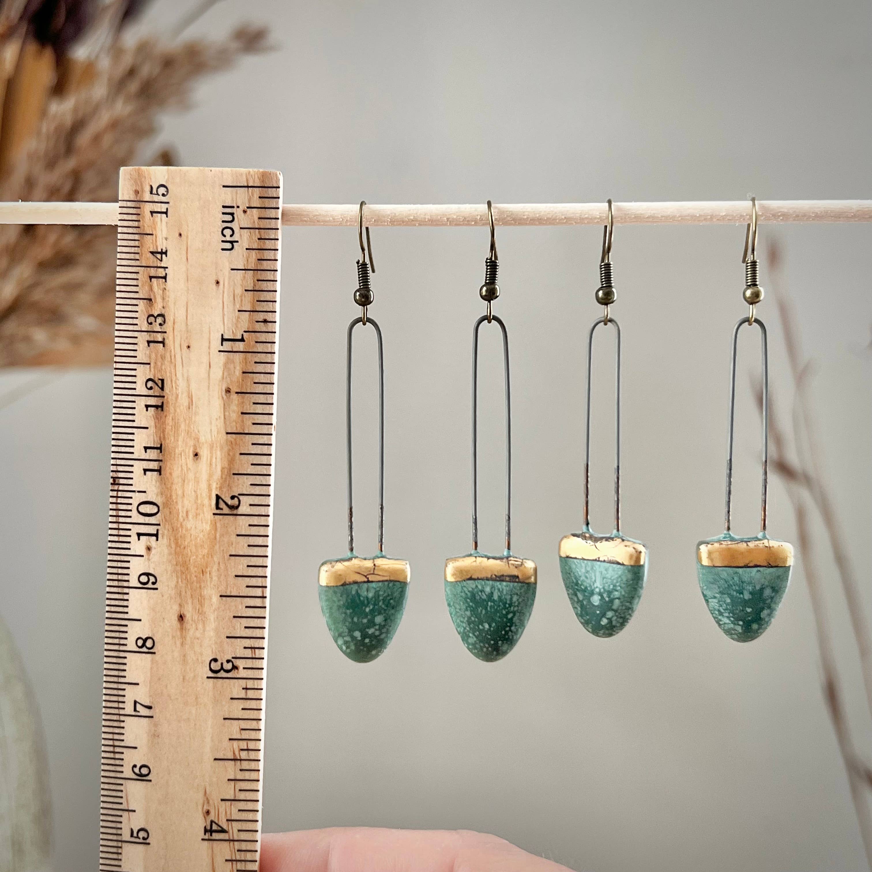 Patina Green Drip Drop Clay Earring