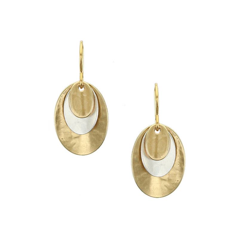 Layered Dished Ovals Wire Earrings by Marjorie Baer, handcrafted jewelry made in California
