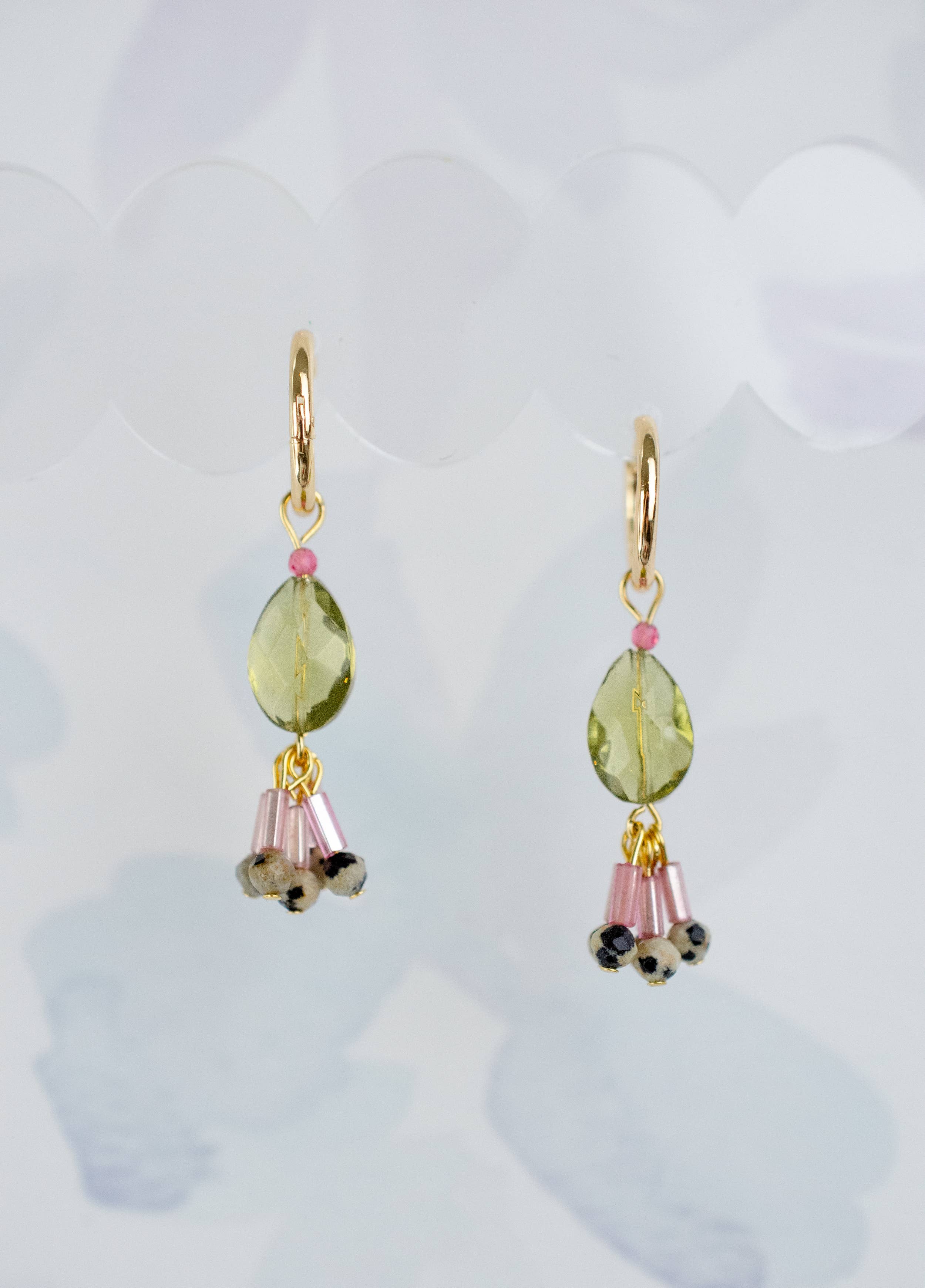 Green Quartz Gemstone Hoop Dangle Earrings