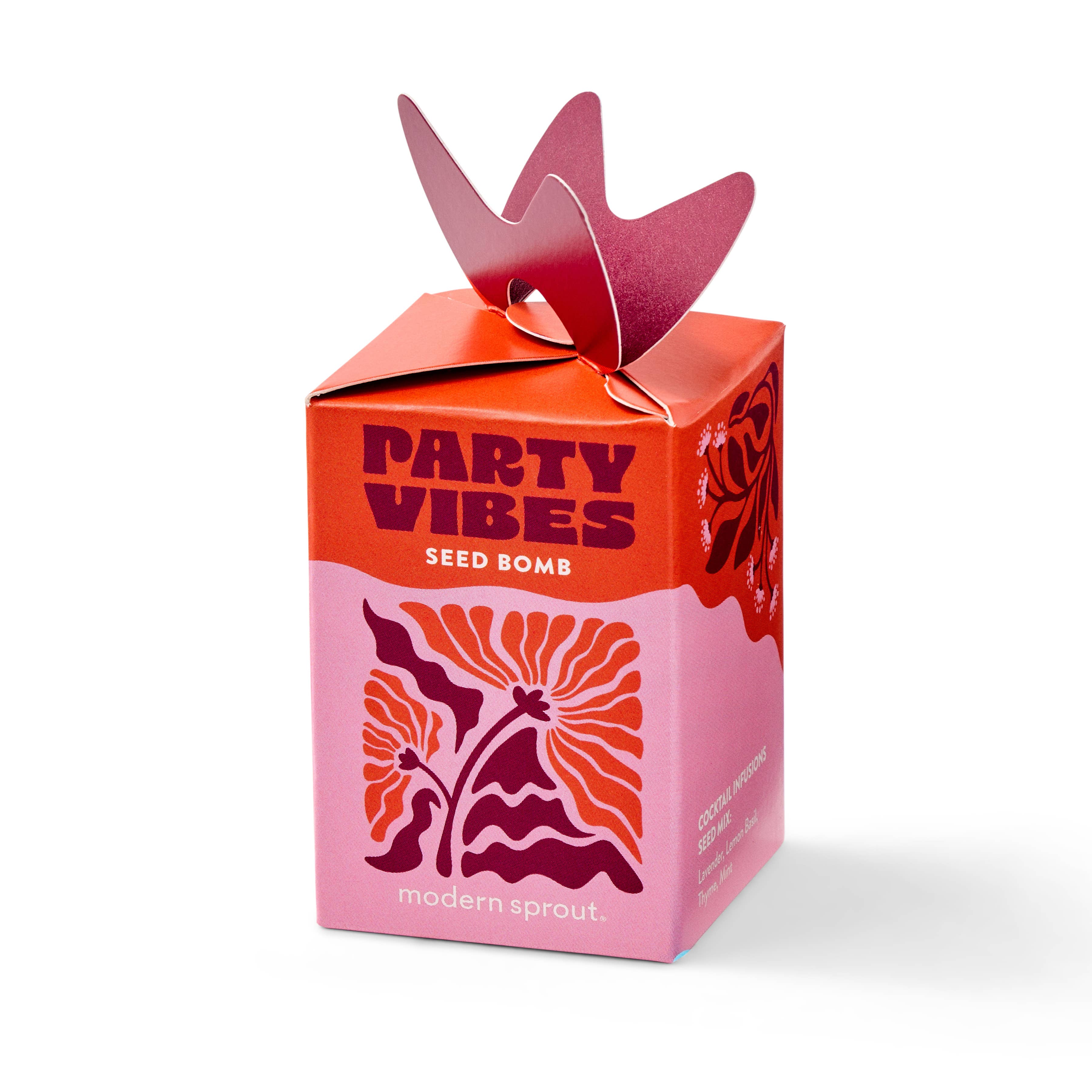 Modern Sprout Seed Bomb Refresh - Party Vibes packaging featuring vibrant colors and floral designs, perfect for enhancing your garden experience.