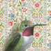 Framed art print of a hummingbird on a floral patterned background.