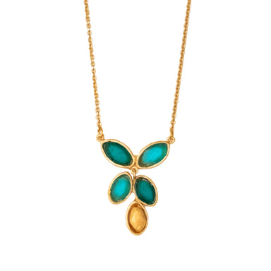 Peacock 16" Adjustable Pendant by Michael Vincent Michaud featuring cast bronze with a 24K gold finish and accented with vibrant cast glass.