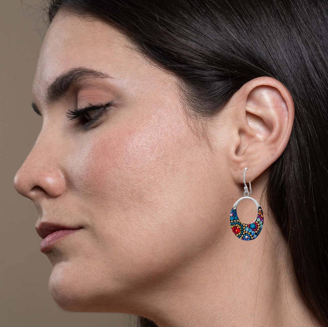 Crystal Oval Gondola Earrings by Mosaico Jewels, featuring petite oval design in crystal and silver, perfect for everyday wear and layering.