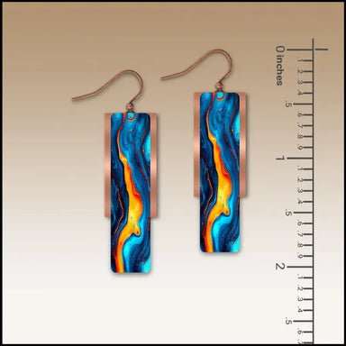 Close-up view of Copper Accent Multilayer Earrings showcasing antiqued copper ear wires and vibrant UV laminated giclée print.