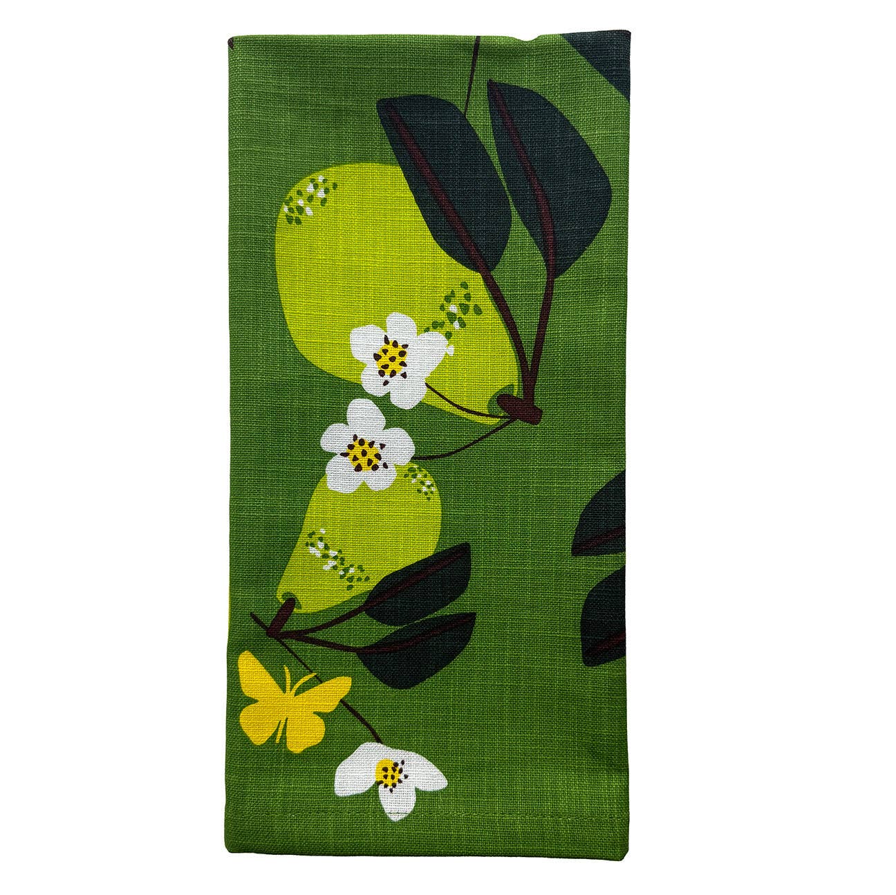 The full Pear Napkin Set displayed elegantly, consisting of four 20 X 20 inch napkins, ideal for adding a fresh touch to your table setting.