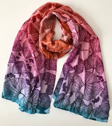 Violets Forever cotton scarf by Nina J, limited-edition wearable art inspired by nature